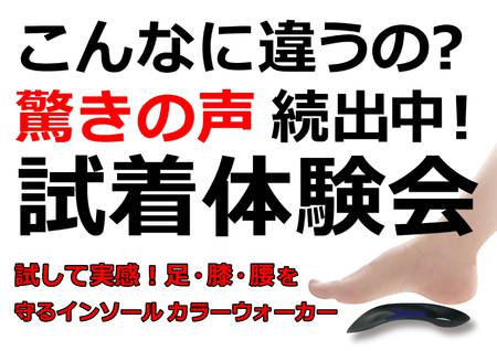 足に装着するだけで足膝腰が楽々！新機能性インソールカラーウォーカー試着体験&即売会